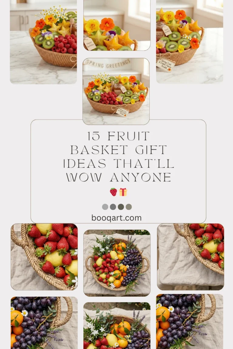 Overhead shot of a large woven basket filled with seasonal fruit including strawberries, citrus, grapes, and greenery on a linen cloth.: “fruit basket gift ideas — seasonal fresh fruit arrangement in woven basket”.