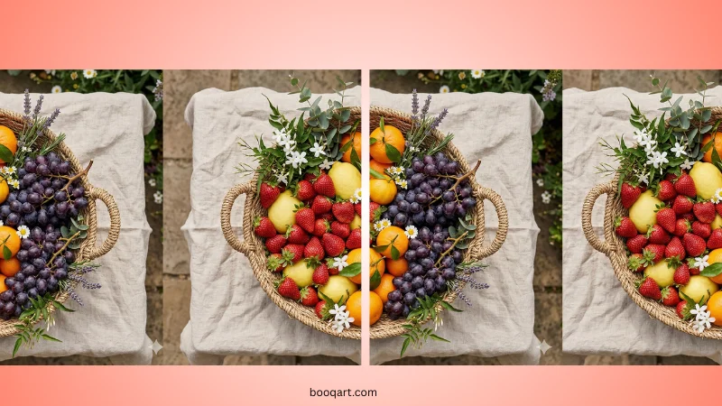 Bright get well fruit basket with oranges, strawberries, kiwi and a honey jar on a white surface. "get well fruit baskets with citrus strawberries and honey โ recovery gift ideas".