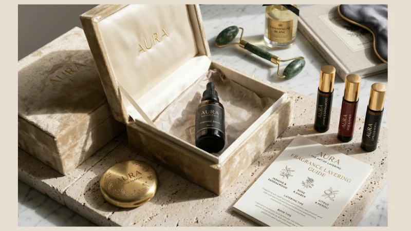 luxury spa gift baskets for her scent stacking fragrance rollerball bottles gold velvet box 2026. 