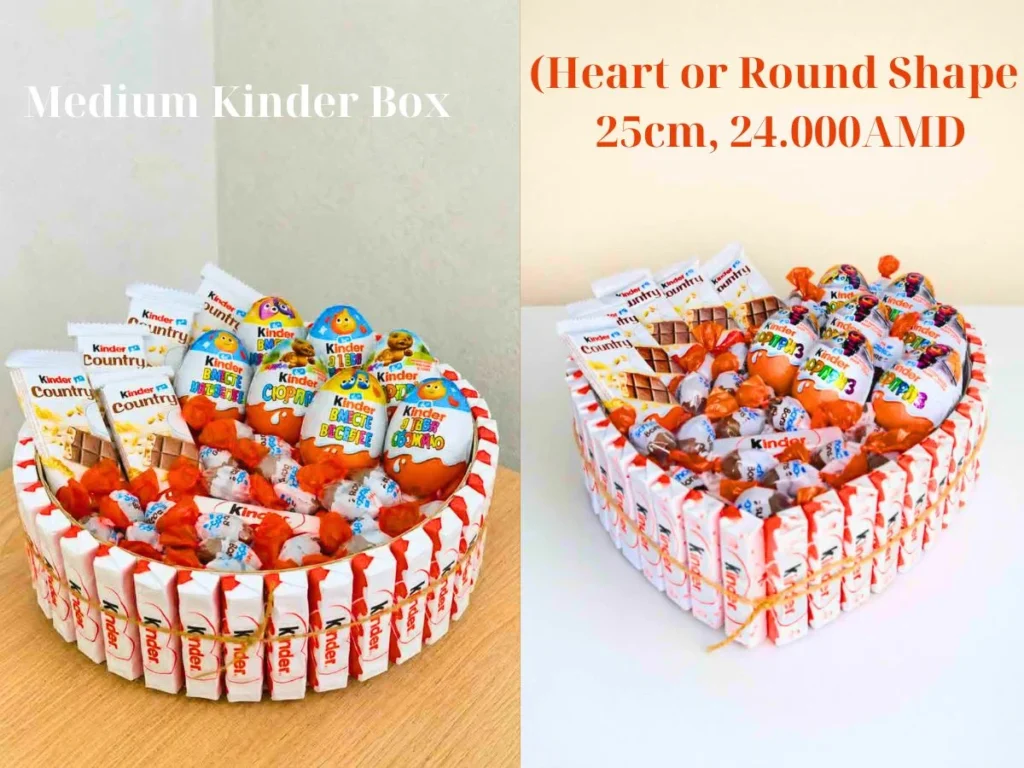 Kinder gift boxes heart and round shaped ,delivery across Abovyan, Yerevan ,Armenia