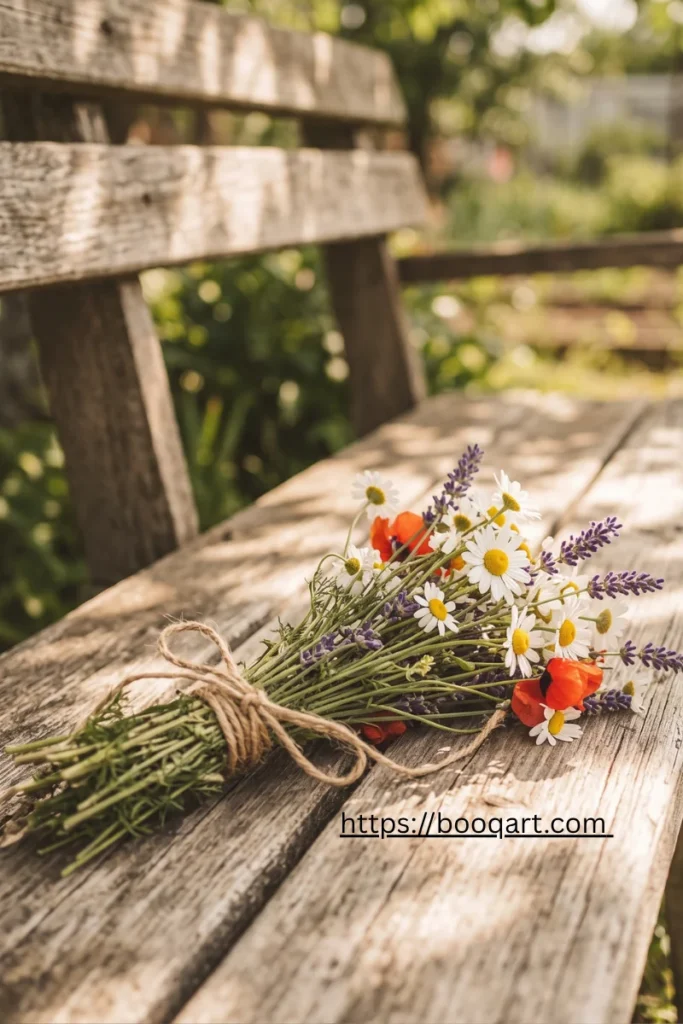 Wildflowers of the Caucasus — chamomile, lavender, and poppies used in modern Armenian wedding bouquets