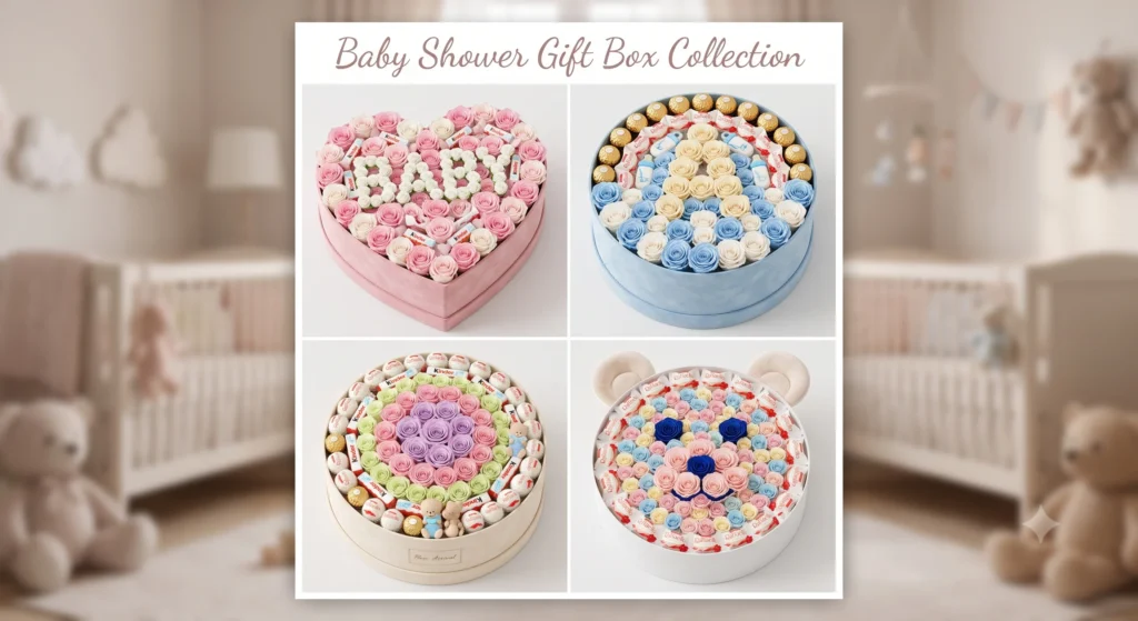 Baby shower and bay birthdays customized gift boxes and baskets made in abovyan delivered free to abovyan and yerevan 